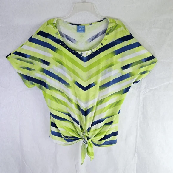 Lark Lane Women Size XL Top Woman Stripes Colorful Stretchy Beaded Pullover - Picture 9 of 11